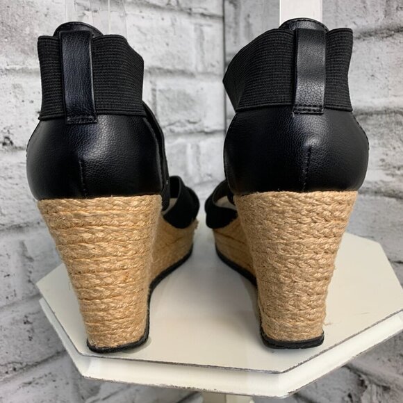 Kenneth Cole Strappy Black Elastic Espadrille Wedge Sandals - Picture 5 of 11